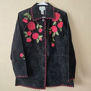 QUACKER FACTORY XS Black Leather Jacket Embroidered Biker Romantic Western NWT